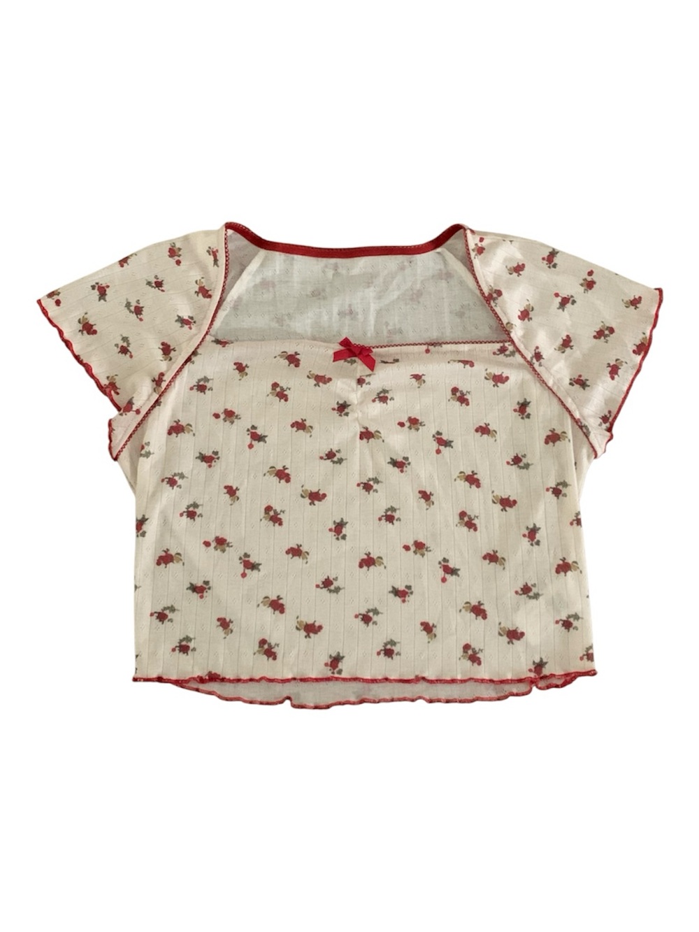 Women Cream Crop Top with Red Floral Print